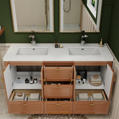 NCS 60 inch louvered freestanding bathroom vanity with reinforced acrylic integrated sink top