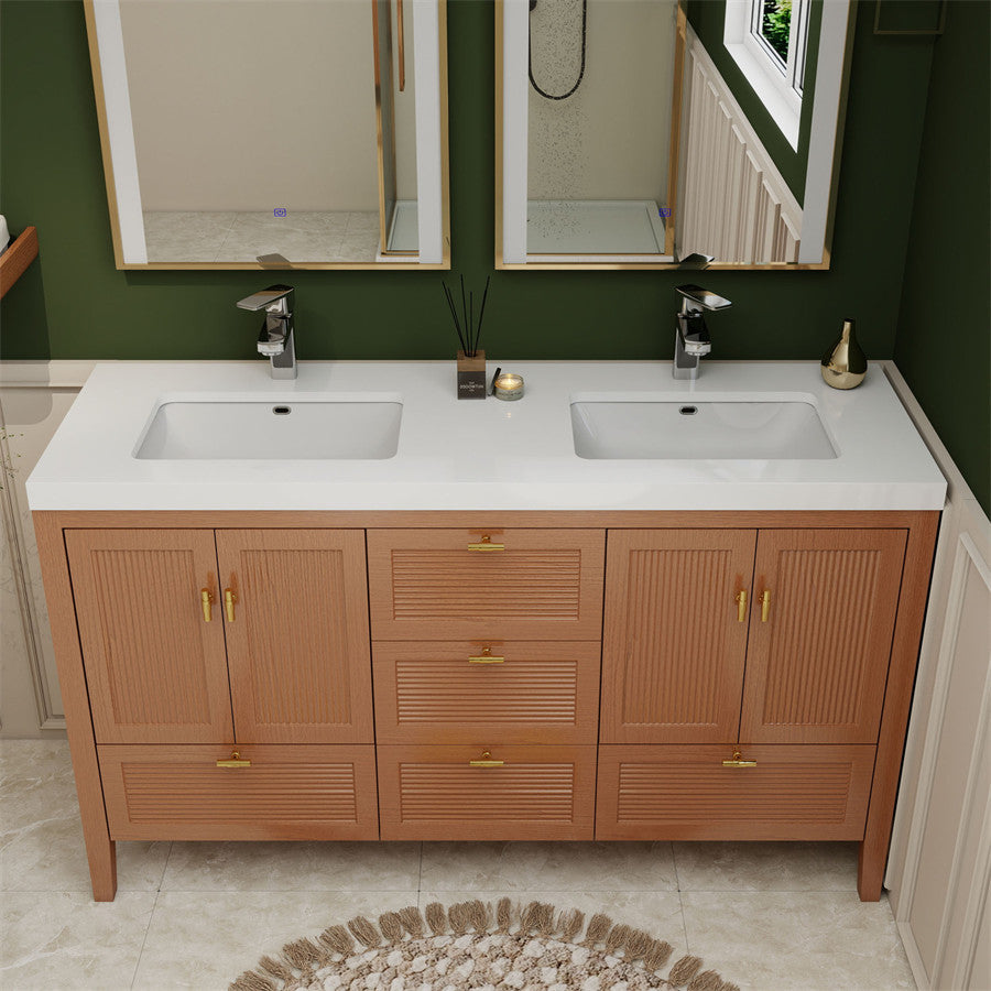 NCS 60 inch louvered freestanding bathroom vanity with reinforced acrylic integrated sink top