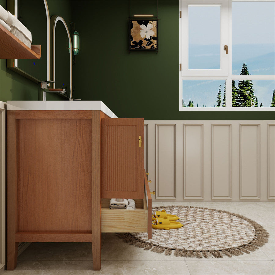 NCS 60 inch louvered freestanding bathroom vanity with reinforced acrylic integrated sink top