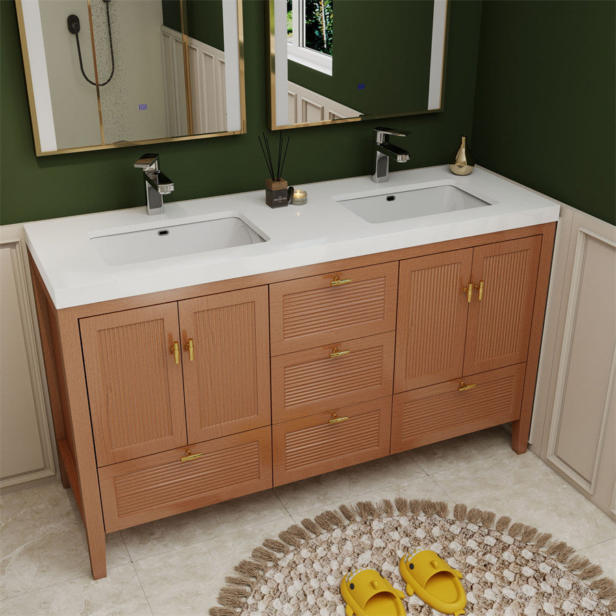 NCS 60 inch louvered freestanding bathroom vanity with reinforced acrylic integrated sink top
