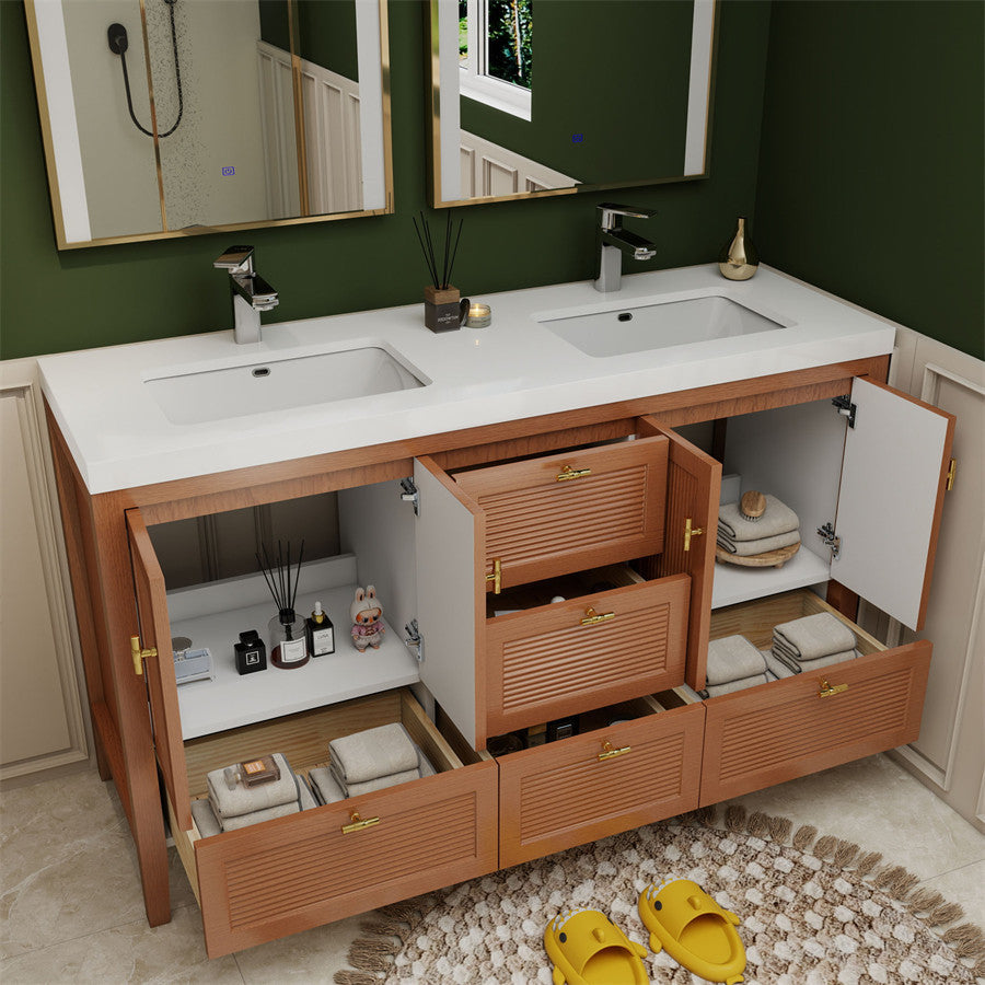 NCS 60 inch louvered freestanding bathroom vanity with reinforced acrylic integrated sink top