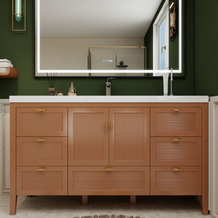 NCS 60 inch louvered freestanding bathroom vanity with reinforced acrylic integrated sink top
