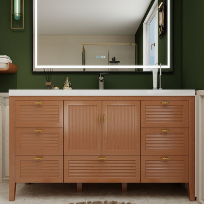 NCS 60 inch louvered freestanding bathroom vanity with reinforced acrylic integrated sink top