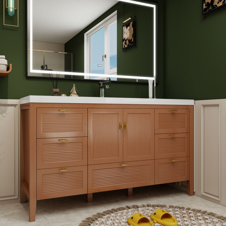 NCS 60 inch louvered freestanding bathroom vanity with reinforced acrylic integrated sink top