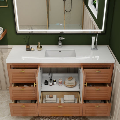 NCS 60 inch louvered freestanding bathroom vanity with reinforced acrylic integrated sink top