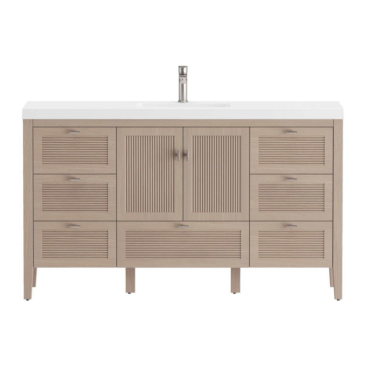 NCS 60 inch louvered freestanding bathroom vanity with reinforced acrylic integrated sink top