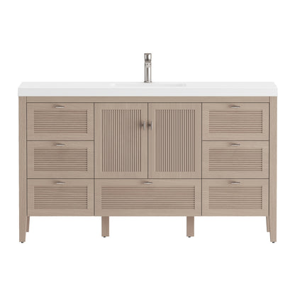 NCS 60 inch louvered freestanding bathroom vanity with reinforced acrylic integrated sink top