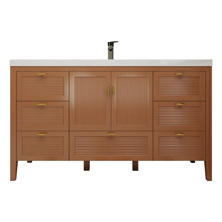 NCS 60 inch louvered freestanding bathroom vanity with reinforced acrylic integrated sink top
