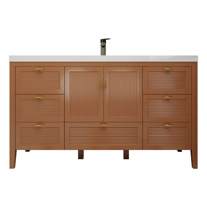 NCS 60 inch louvered freestanding bathroom vanity with reinforced acrylic integrated sink top