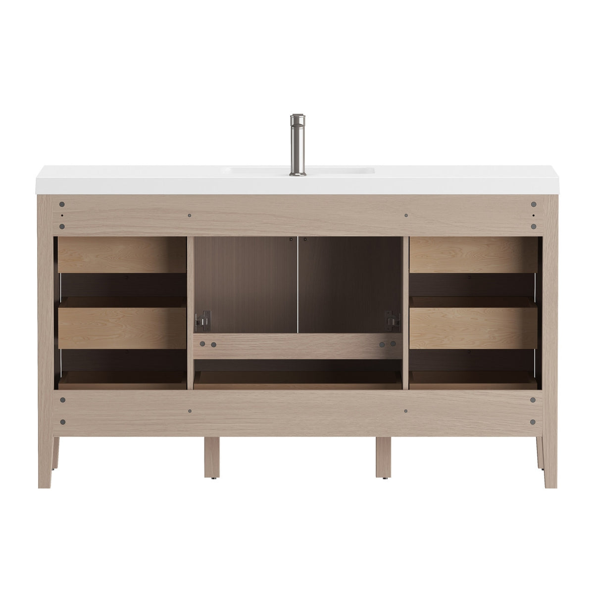 NCS 60 inch louvered freestanding bathroom vanity with reinforced acrylic integrated sink top