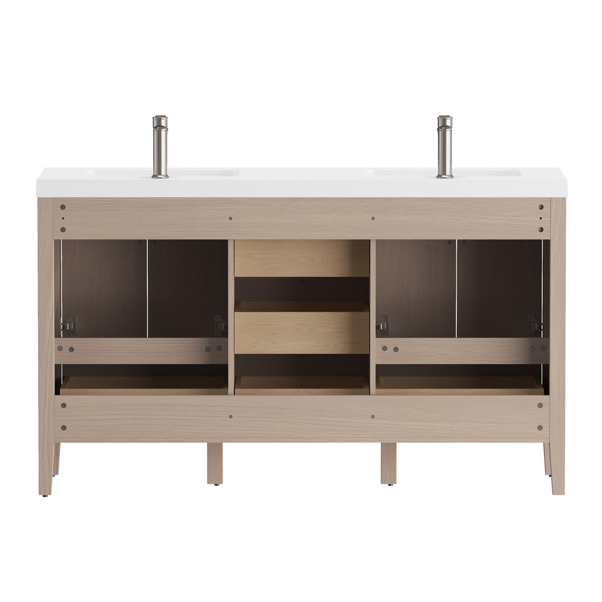 NCS 60 inch louvered freestanding bathroom vanity with reinforced acrylic integrated sink top