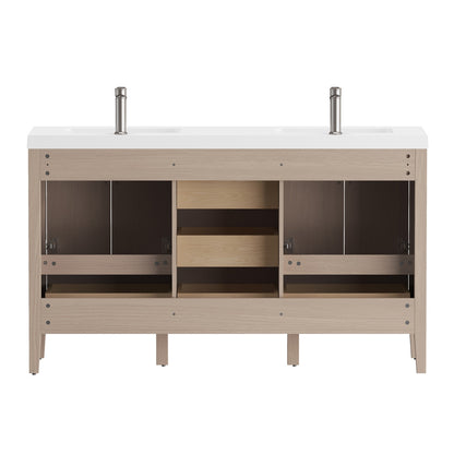 NCS 60 inch louvered freestanding bathroom vanity with reinforced acrylic integrated sink top
