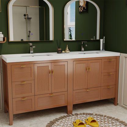 NCS 72 inch louvered freestanding bathroom vanity with reinforced acrylic integrated sink top