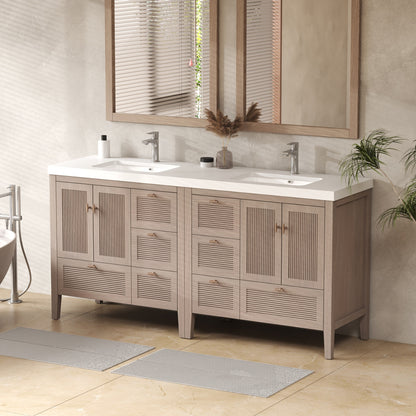 NCS 72 inch louvered freestanding bathroom vanity with reinforced acrylic integrated sink top