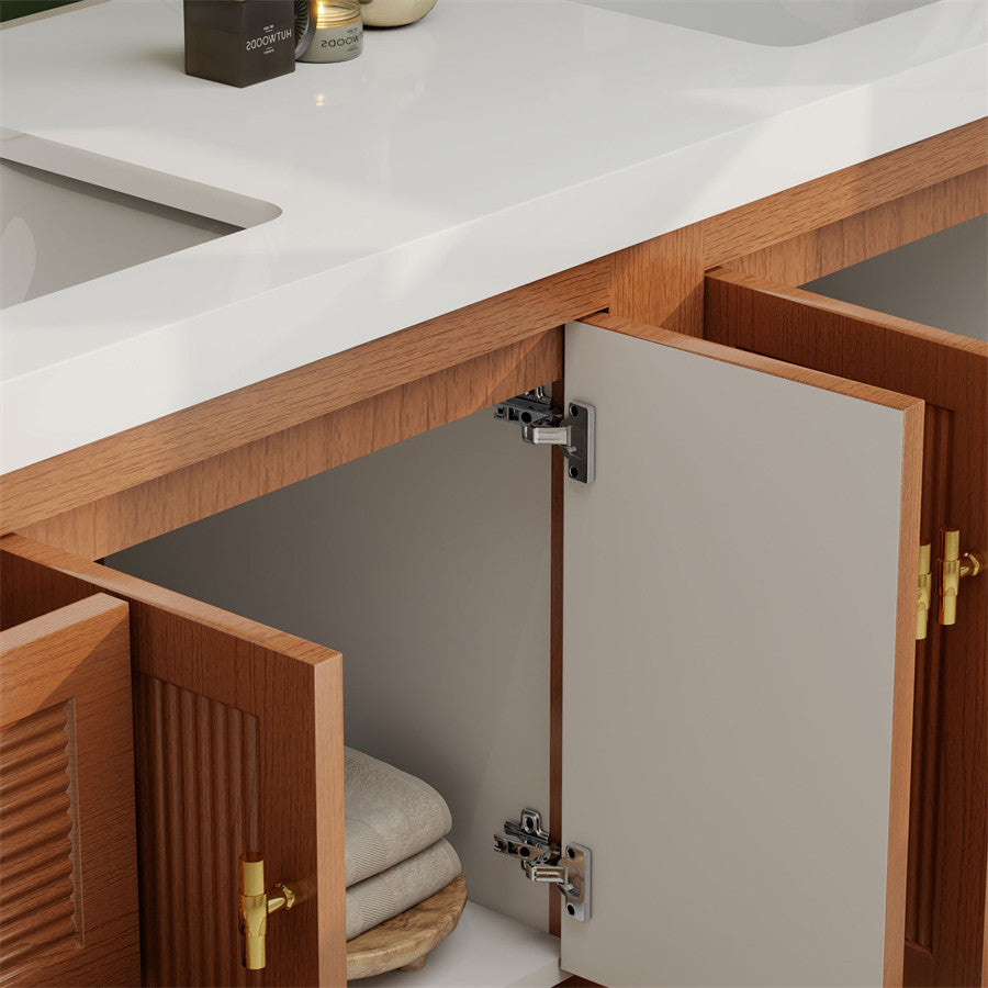 NCS 72 inch louvered freestanding bathroom vanity with reinforced acrylic integrated sink top