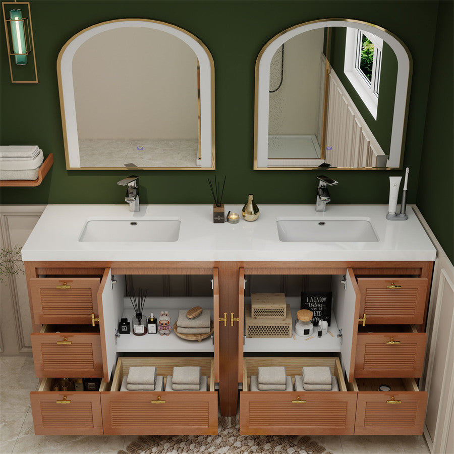 NCS 72 inch louvered freestanding bathroom vanity with reinforced acrylic integrated sink top
