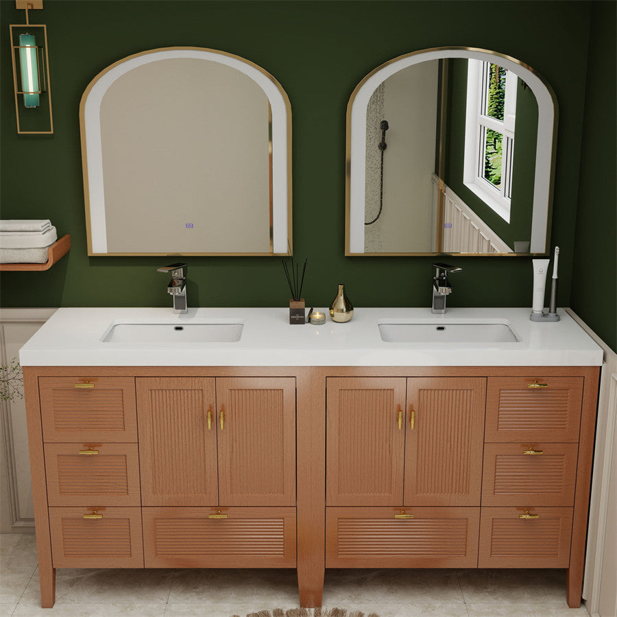 NCS 72 inch louvered freestanding bathroom vanity with reinforced acrylic integrated sink top