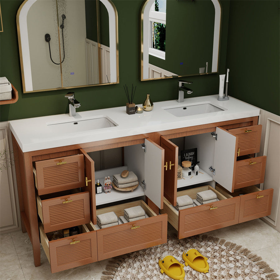 NCS 72 inch louvered freestanding bathroom vanity with reinforced acrylic integrated sink top
