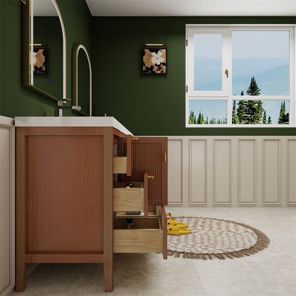 NCS 84 inch louvered freestanding bathroom vanity with reinforced acrylic integrated sink top