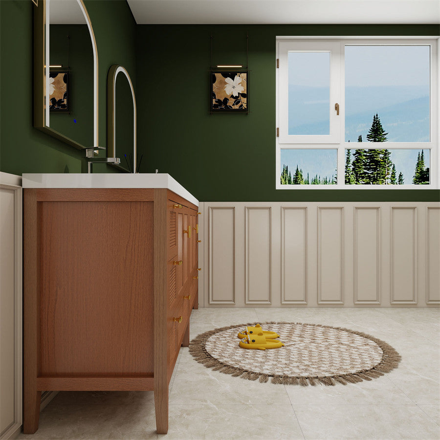 NCS 84 inch louvered freestanding bathroom vanity with reinforced acrylic integrated sink top