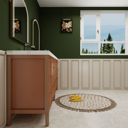 NCS 84 inch louvered freestanding bathroom vanity with reinforced acrylic integrated sink top