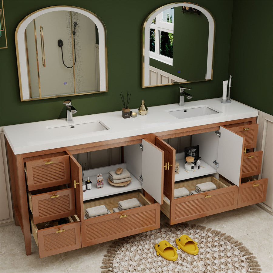NCS 84 inch louvered freestanding bathroom vanity with reinforced acrylic integrated sink top