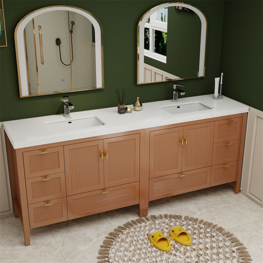 NCS 84 inch louvered freestanding bathroom vanity with reinforced acrylic integrated sink top