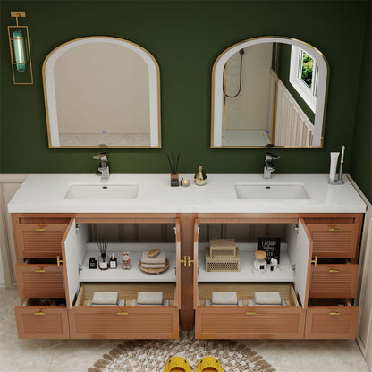 NCS 84 inch louvered freestanding bathroom vanity with reinforced acrylic integrated sink top