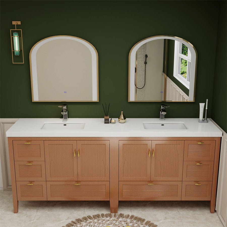 NCS 84 inch louvered freestanding bathroom vanity with reinforced acrylic integrated sink top