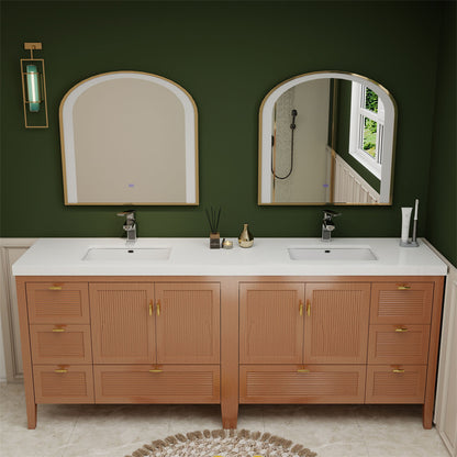 NCS 84 inch louvered freestanding bathroom vanity with reinforced acrylic integrated sink top