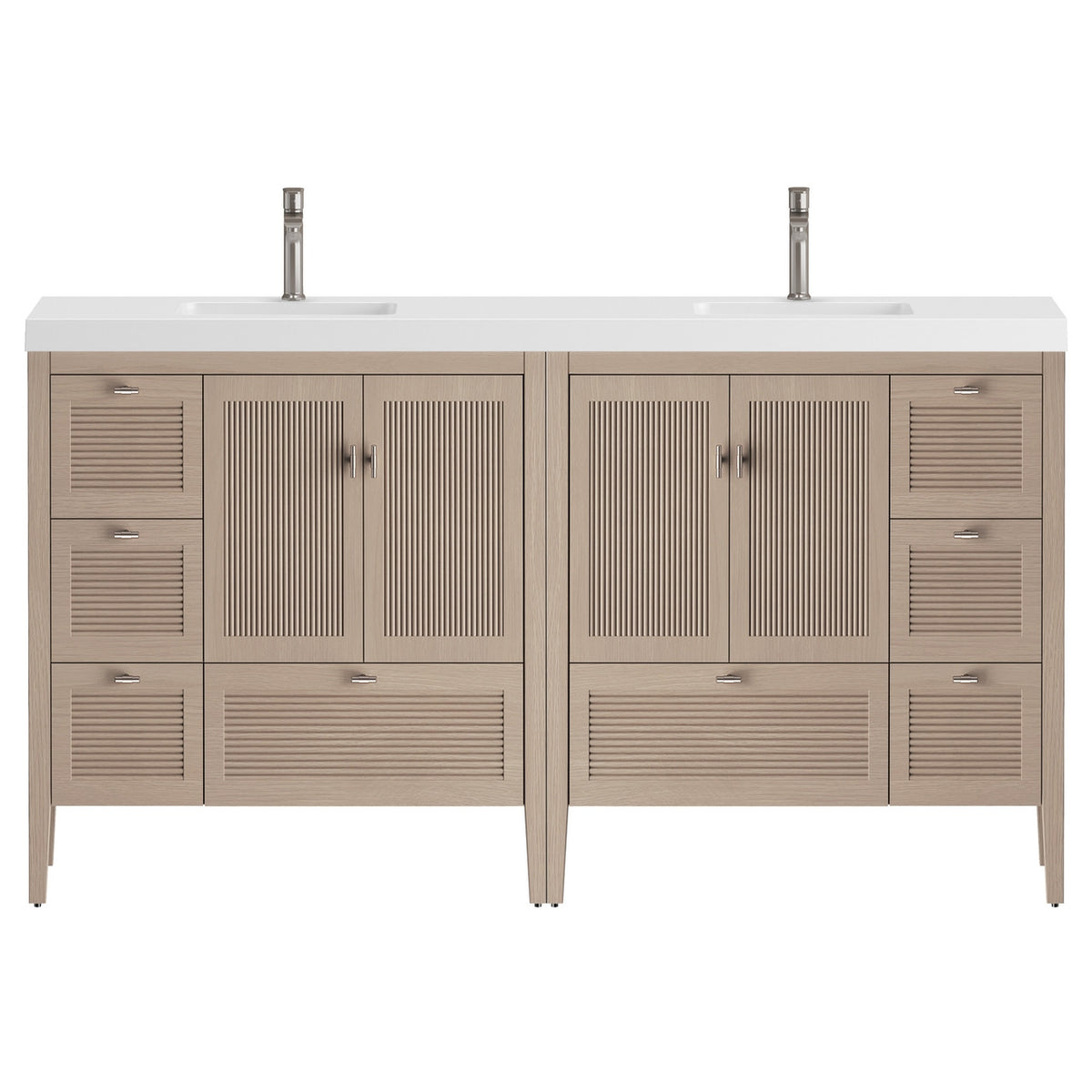 NCS 84 inch louvered freestanding bathroom vanity with reinforced acrylic integrated sink top