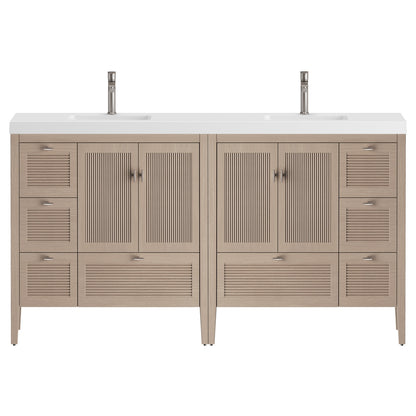 NCS 84 inch louvered freestanding bathroom vanity with reinforced acrylic integrated sink top