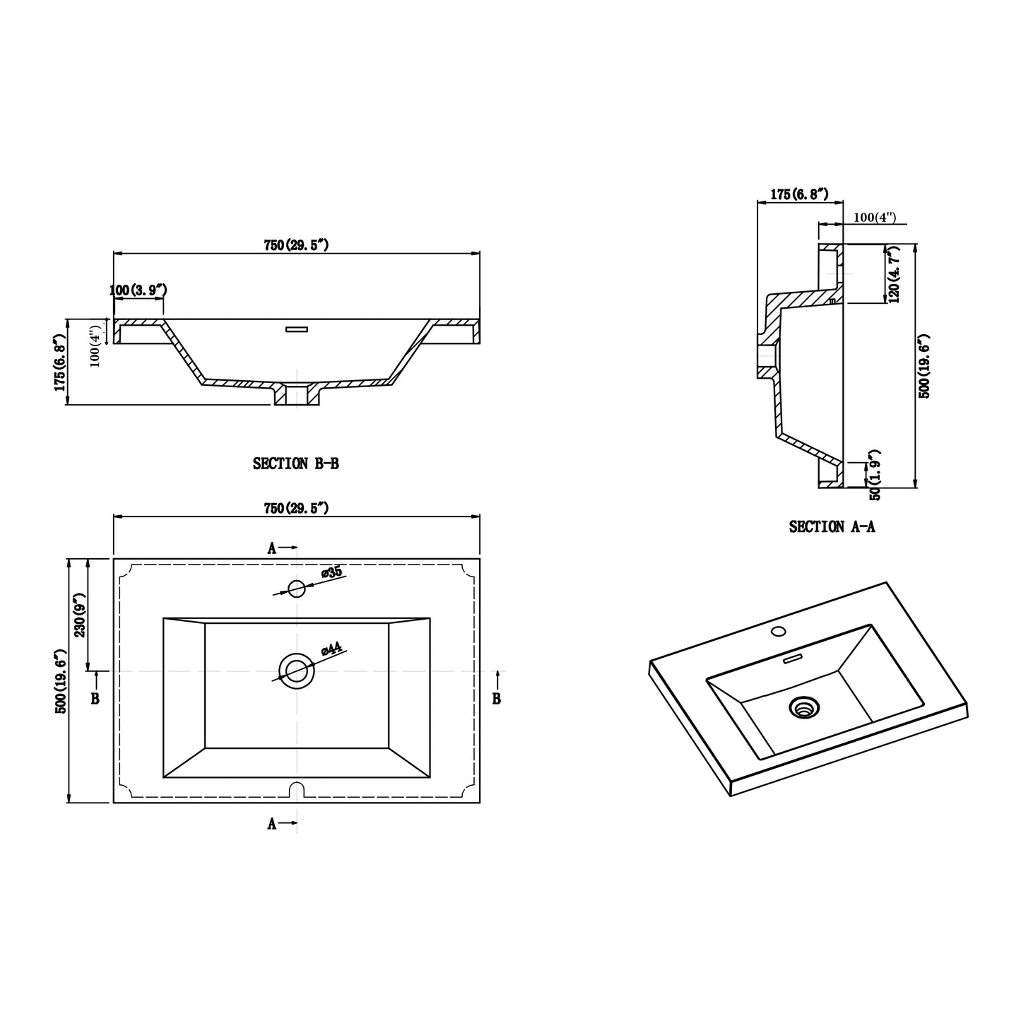 Nobel Acrylic Integrated Sink Vanity Top