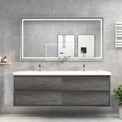 Sage 72" Wall Mounted Bathroom Vanity with Reinforced Acrylic Integrated Sink Top