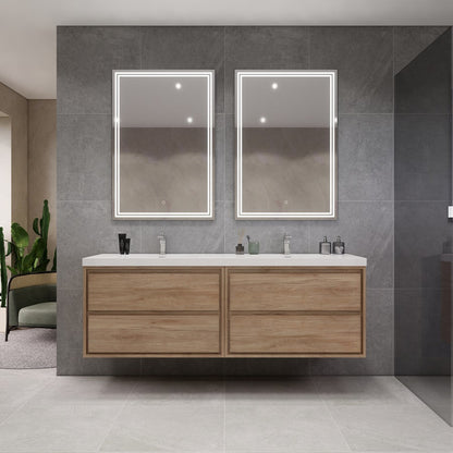 Sage 72" Wall Mounted Bathroom Vanity with Reinforced Acrylic Integrated Sink Top
