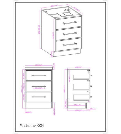 Victoria 24" Freestanding Bathroom Vanity with Reinforced Acrylic Integrated Sink Top