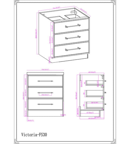 Victoria 30" Freestanding Bathroom Vanity with Reinforced Acrylic Integrated Sink Top