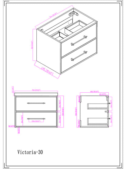 Victoria 30" Wall Mounted Bathroom Vanity with Acrylic Integrated Sink Top