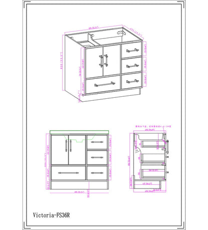 Victoria 36" Freestanding Bathroom Vanity with Reinforced Acrylic Integrated Sink Top