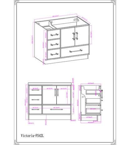 Victoria 42" Freestanding Bathroom Vanity with Reinforced Acrylic Integrated Sink Top