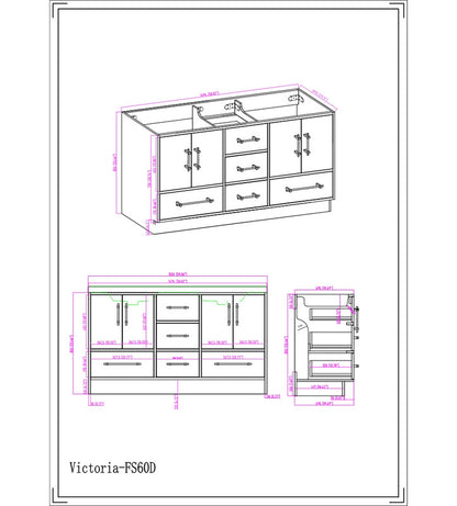 Victoria 60" Freestanding Bathroom Vanity with Reinforced Acrylic Integrated Sink Top