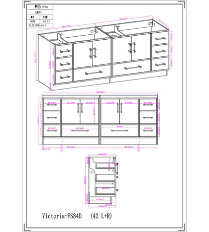 Victoria 84" Freestanding Bathroom Vanity with Reinforced Acrylic Integrated Sink Top