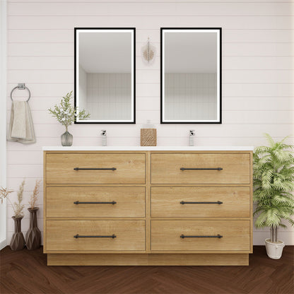 Victoria Drawers 60" Freestanding Bathroom Vanity with Reinforced Acrylic Integrated Sink Top