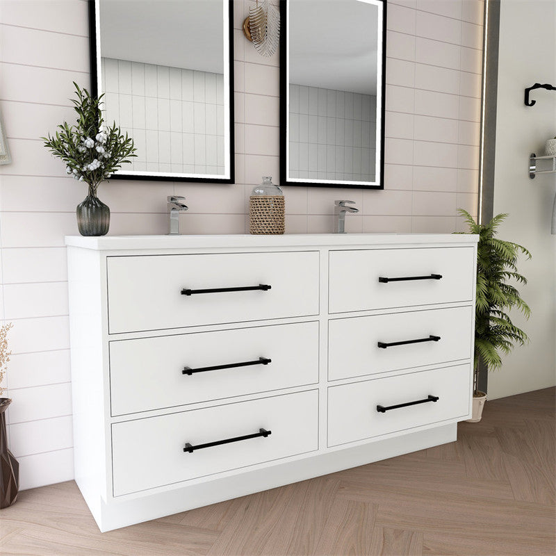 Victoria Drawers 60" Freestanding Bathroom Vanity with Reinforced Acrylic Integrated Sink Top