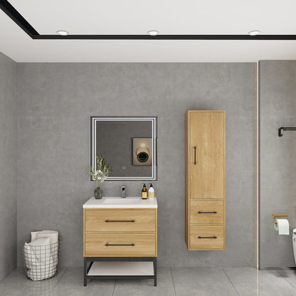 Victoria Open Shelf 30" Freestanding Bathroom Vanity with Reinforced Acrylic Integrated Sink Top