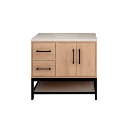 Victoria Open Shelf 36" Freestanding Bathroom Vanity with Reinforced Acrylic Integrated Sink Top