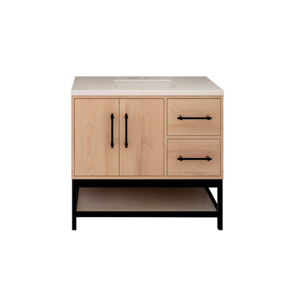 Victoria Open Shelf 36" Freestanding Bathroom Vanity with Reinforced Acrylic Integrated Sink Top