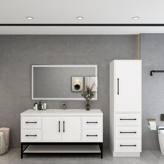 Victoria Open Shelf 60" Freestanding Bathroom Vanity with Reinforced Acrylic Integrated Sink Top