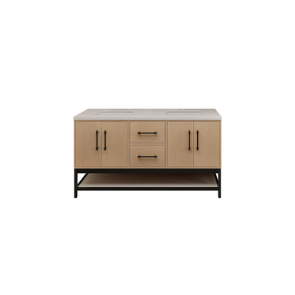 Victoria Open Shelf 60" Freestanding Bathroom Vanity with Reinforced Acrylic Integrated Sink Top