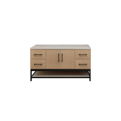 Victoria Open Shelf 60" Freestanding Bathroom Vanity with Reinforced Acrylic Integrated Sink Top